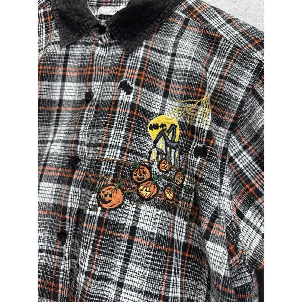 Vintage Victoria Jones Petite Large Halloween Plaid Button Top Holiday Artsy Fun